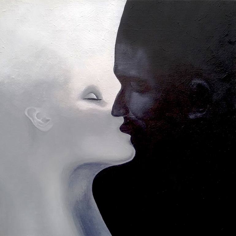 Black and White Yin Yang Kiss Painting by Nadin Dagbaeva | Saatchi Art