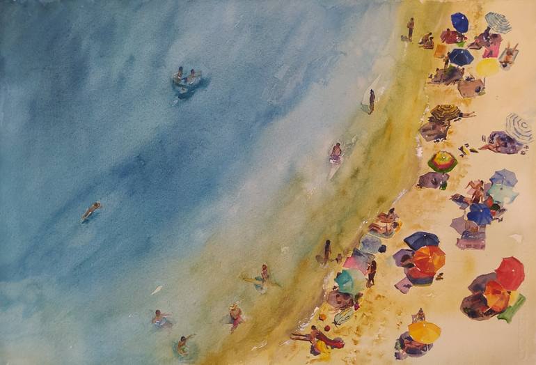 Original Beach Painting by Yolanda Moreno  Impressionism Art on Paper  Summer Time