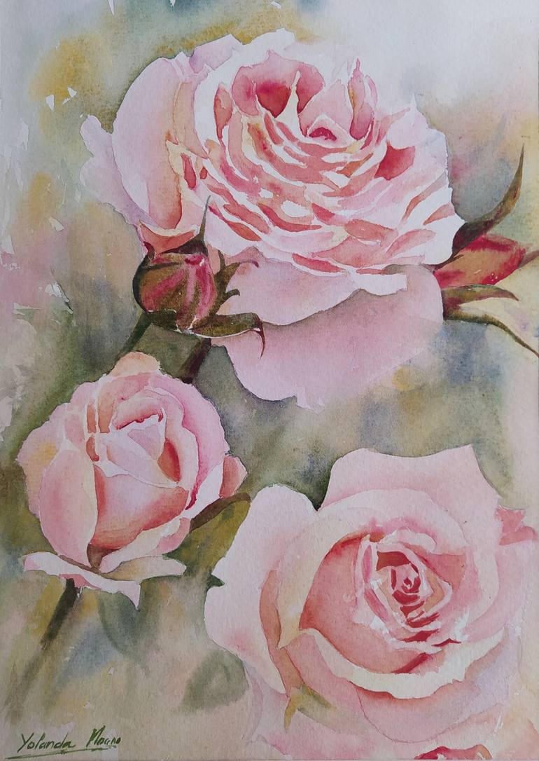 Three roses Painting by Yolanda Moreno | Saatchi Art