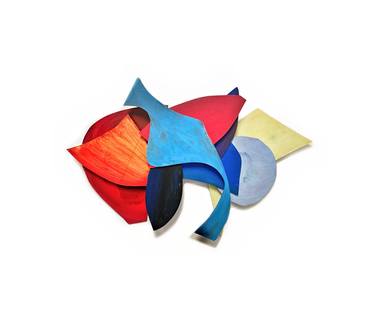 GEOMETRIC SCULPTURE 02; 3D painting; wall sculpture; abstract object; red, blue, orange, yellow, dark blue thumb