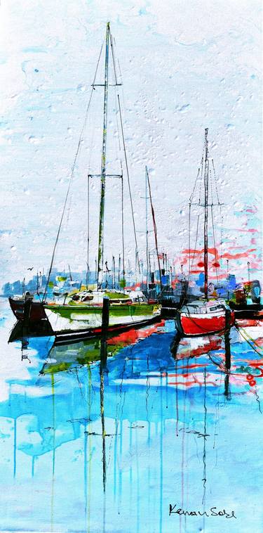 Original Abstract Expressionism Boat Paintings by Kenan Sarı