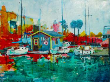 Original Abstract Expressionism Sailboat Paintings by Kenan Sarı