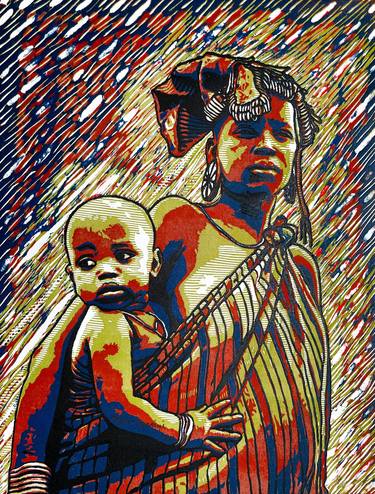 Original Figurative Family Printmaking by Tosin Oyeniyi