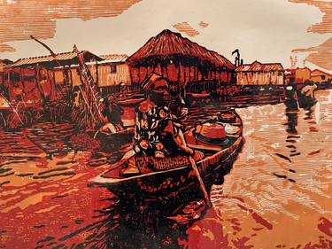 Original Abstract Expressionism Boat Printmaking by tosin oyeniyi