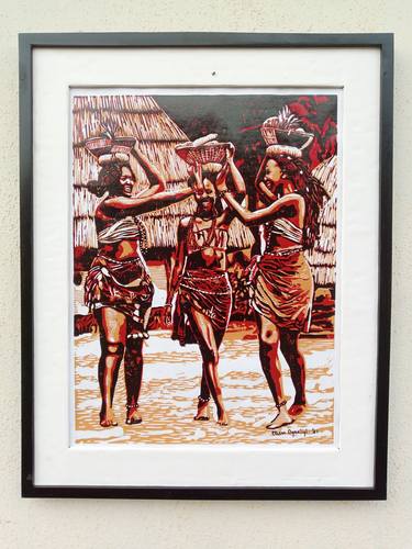 Original Art Deco Women Printmaking by tosin oyeniyi