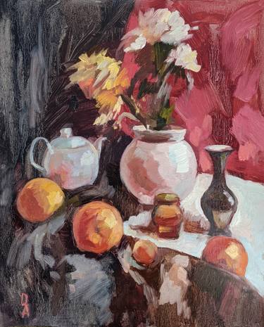 Still Life with Oranges and White Vase with Flowers thumb