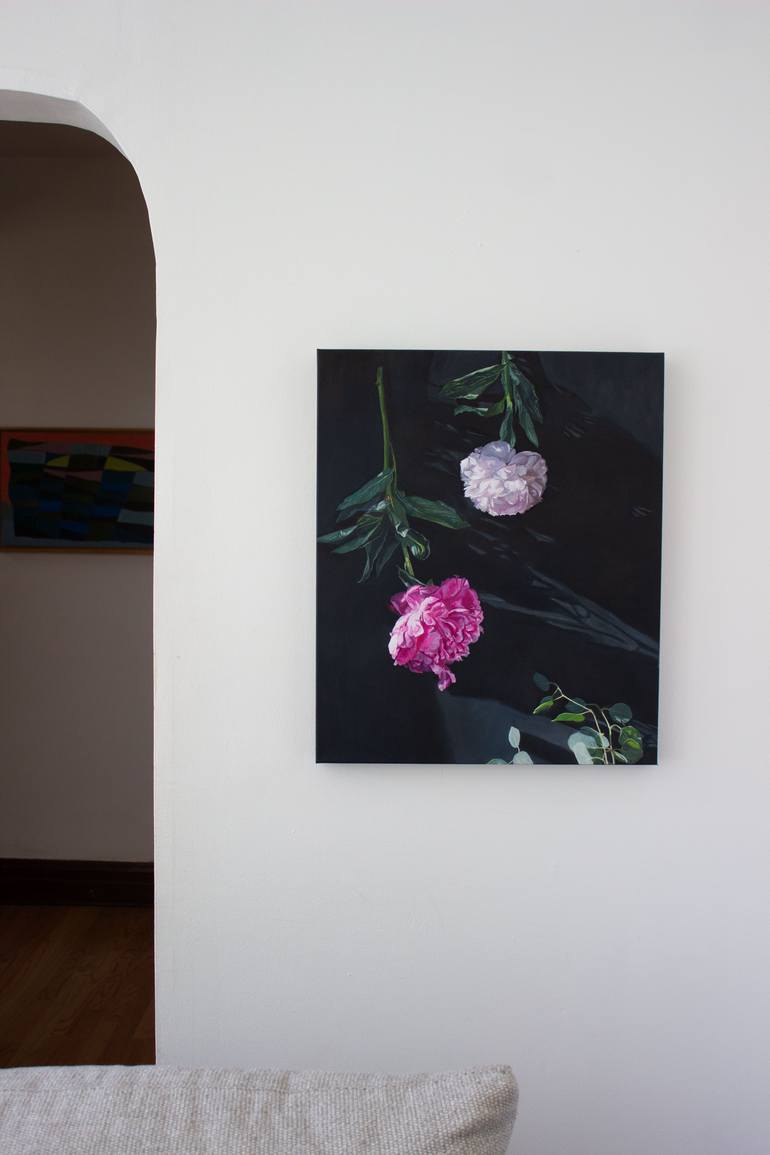 Original Botanic Painting by Allie Kushnir | Realism Art on Canvas | White and Pink Peony