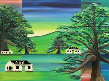 Homes and Oaks ( ceramic on canvas) thumb