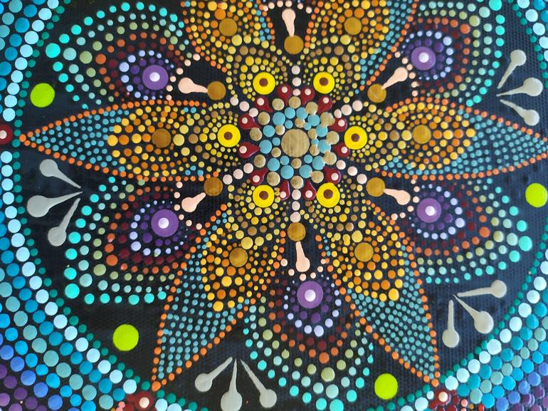 Original Art Deco Abstract Painting by Dreams Made of Dots Pointillism Mandalas and Dotted Art