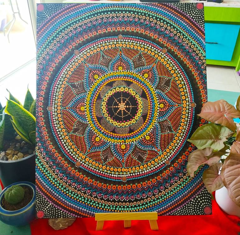 Flower of life/Original dream Mandala/Dot art/Lotus Mandala/Multi color  floral Mandala/Pointillism/Sacred geometric wall art/Canvas Painting  Painting by Dreams Made of Dots Pointillism Mandalas and Dotted Art