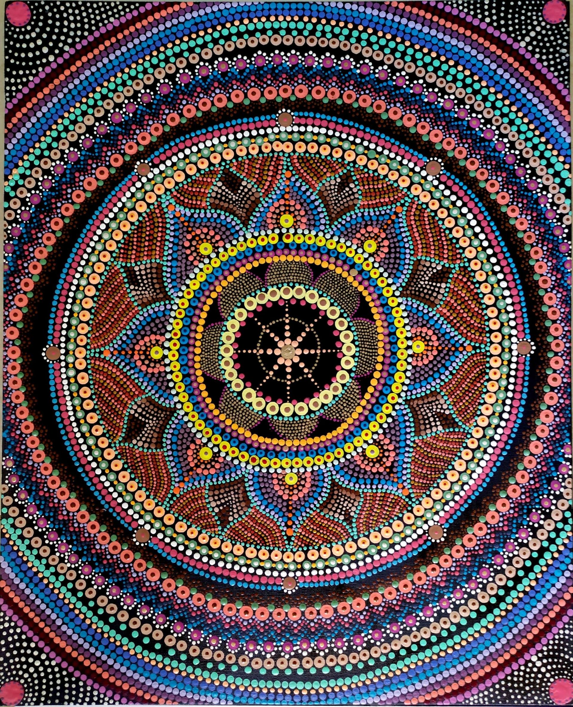 Mandala art painting Pink purple colorfull wall decor Spiritual flower geometric art valentine's day Round geometric flower abstraction