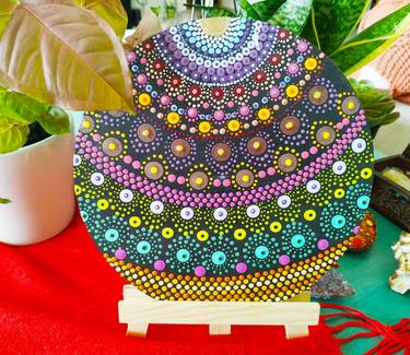 Hand Painted Dot Painting Dot Mandala Acrylic Painting on Wooden Disk