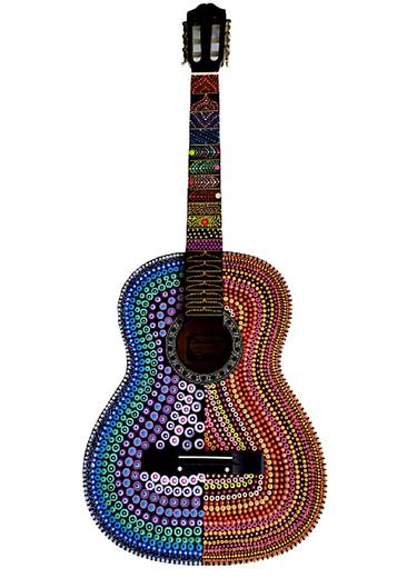 Guitar gifts/Pearl River C-1 0BK/Mandala on Guitar/Dot art/guitar painting/Imagination Mandala/Acrylic on wood/collectible art/Pointillism by Muriel G thumb
