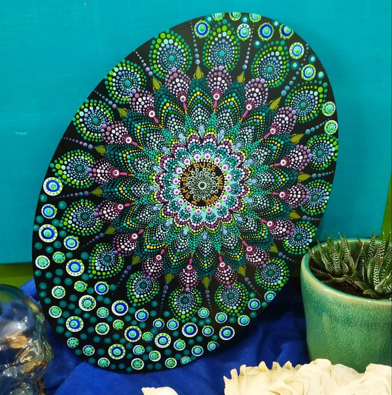 Original Art Deco Abstract Painting by Dreams Made Of Dots Pointillism Mandalas And Dotted Art