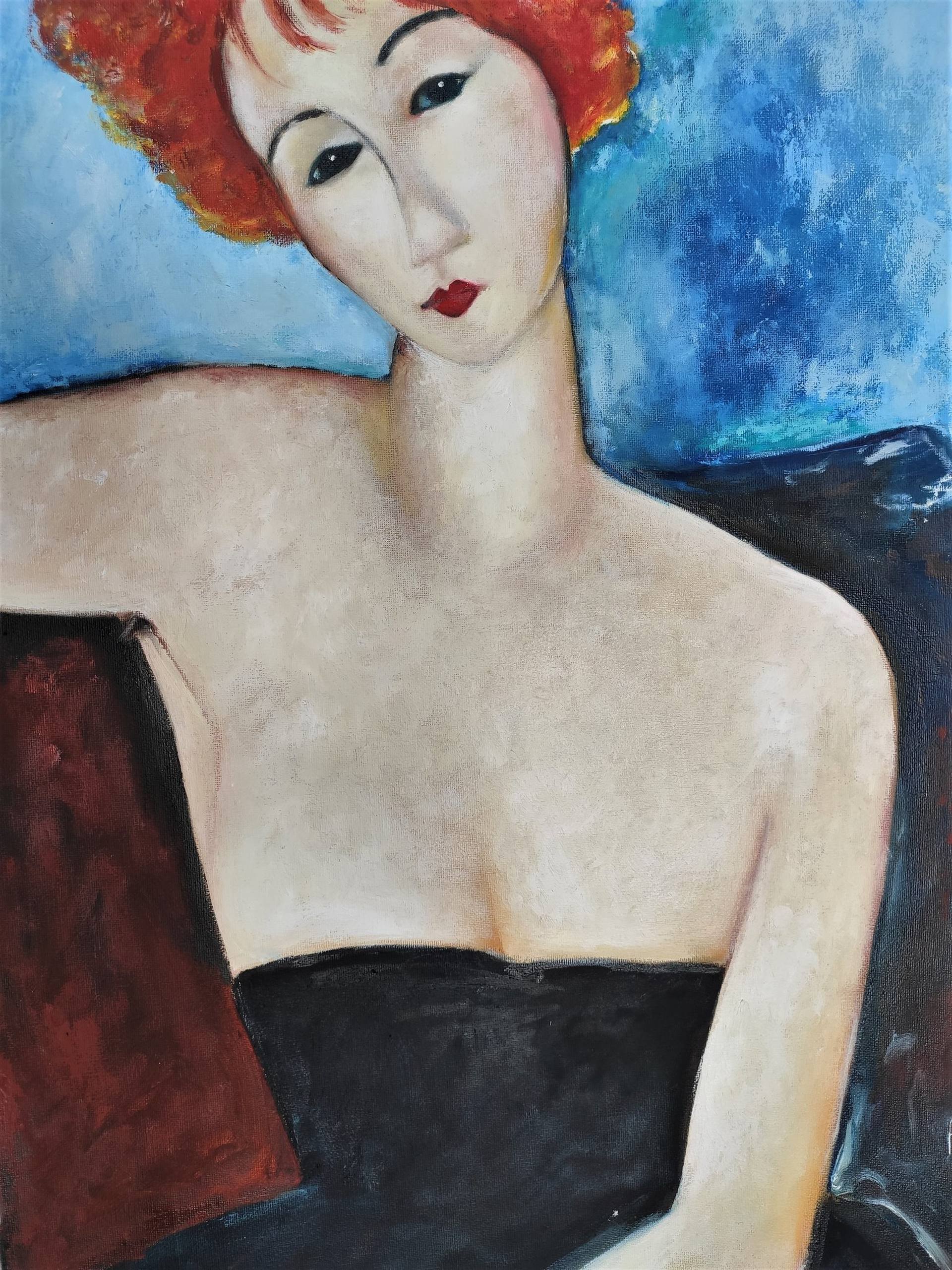 Redheaded Girl in Evening Dress copy of Amedeo Modigliani