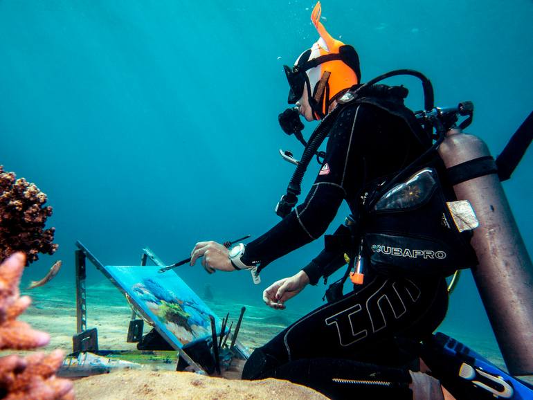 Original Figurative Nature Painting by Olga Belka Underwater Artist