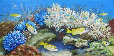Blue and yellow. The original artwork painted underwater. thumb