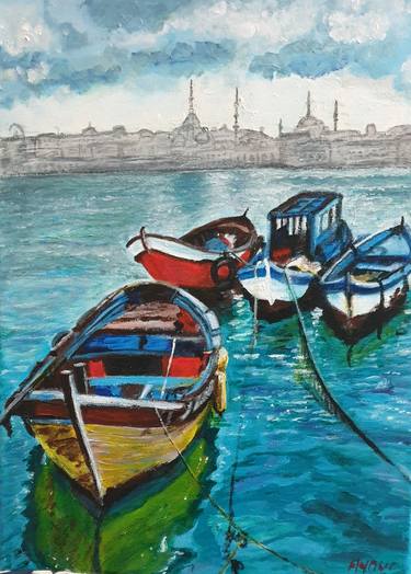 Original Expressionism Boat Paintings by Aynur Cimen