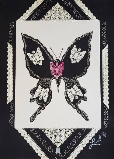 Black & White Butterfly with Lace thumb