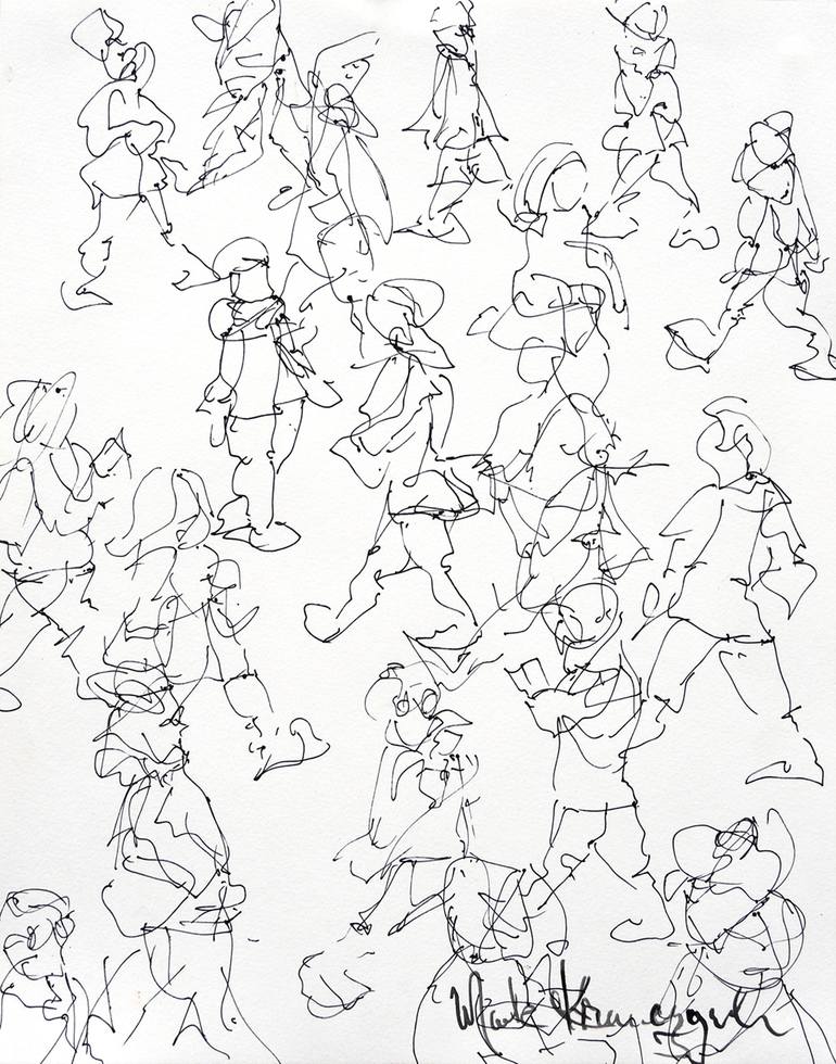 Original Expressionism People Drawing by Mark Krawczynski