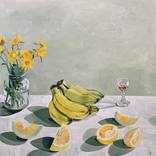 Paper Daisies With Port & Yellow Fruit by Dominika Keller