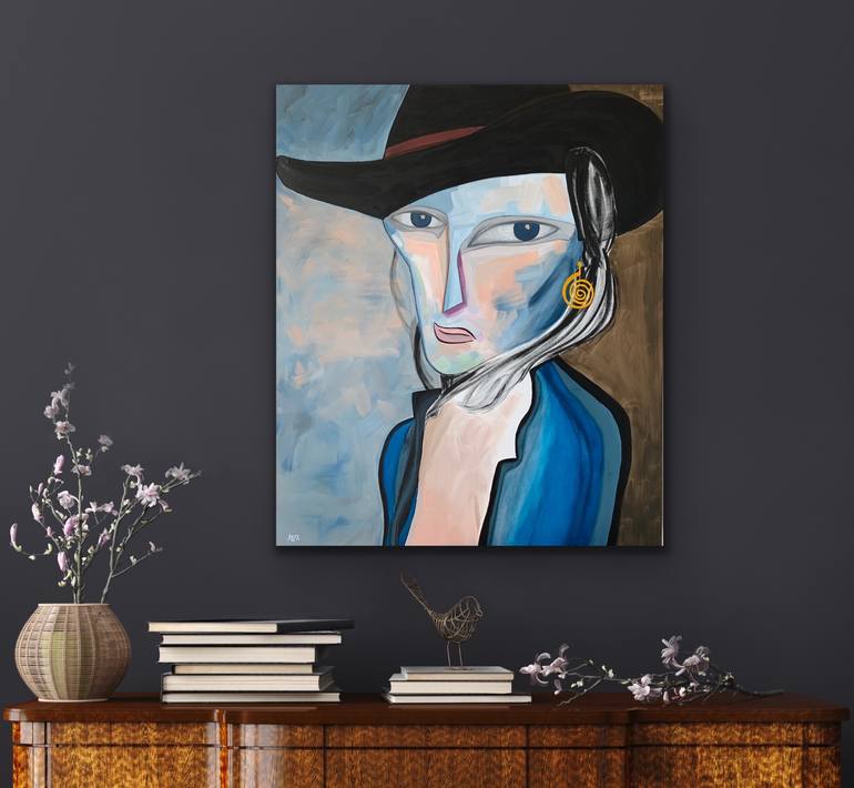 Original Cubism Portrait Painting by Azita Conte