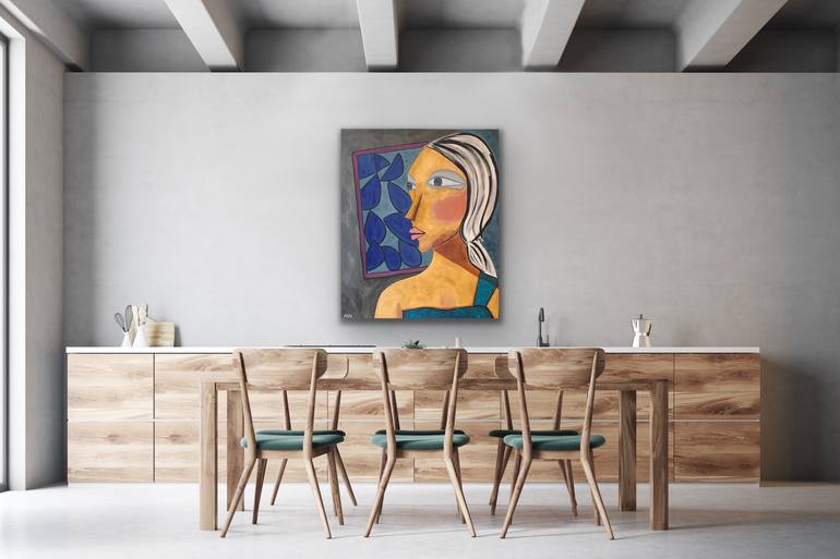 Original Cubism Portrait Painting by Azita Conte