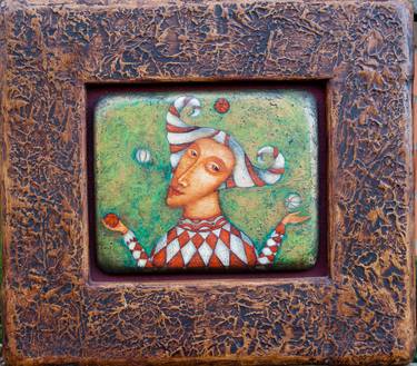 JUGGLER - Original mixed media painting on wood home decor thumb