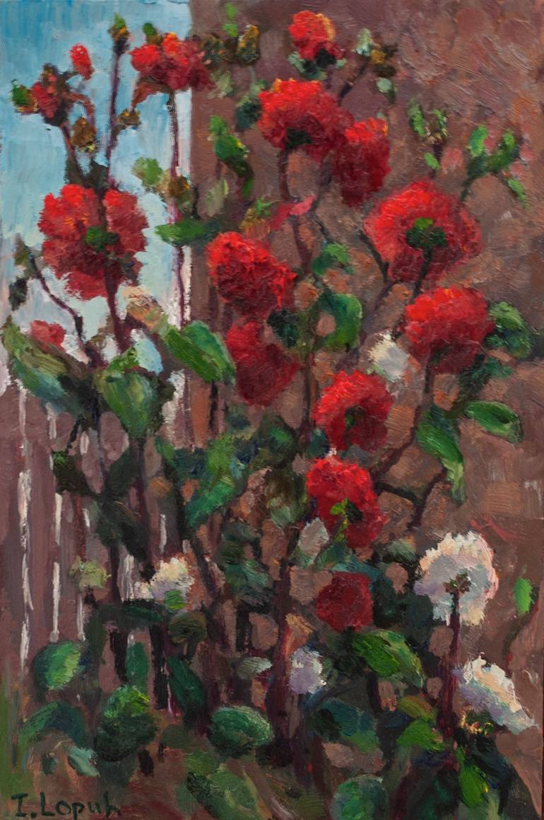 Red dahlias Painting by Irina Lopuh | Saatchi Art