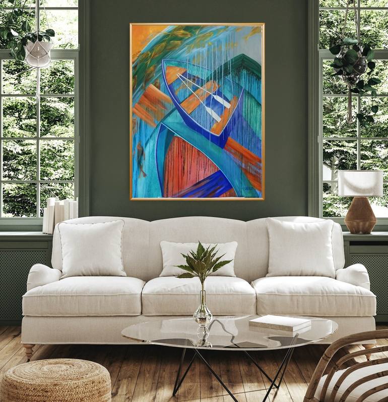 Original Abstract Expressionism Boat Painting by Vera Saiko