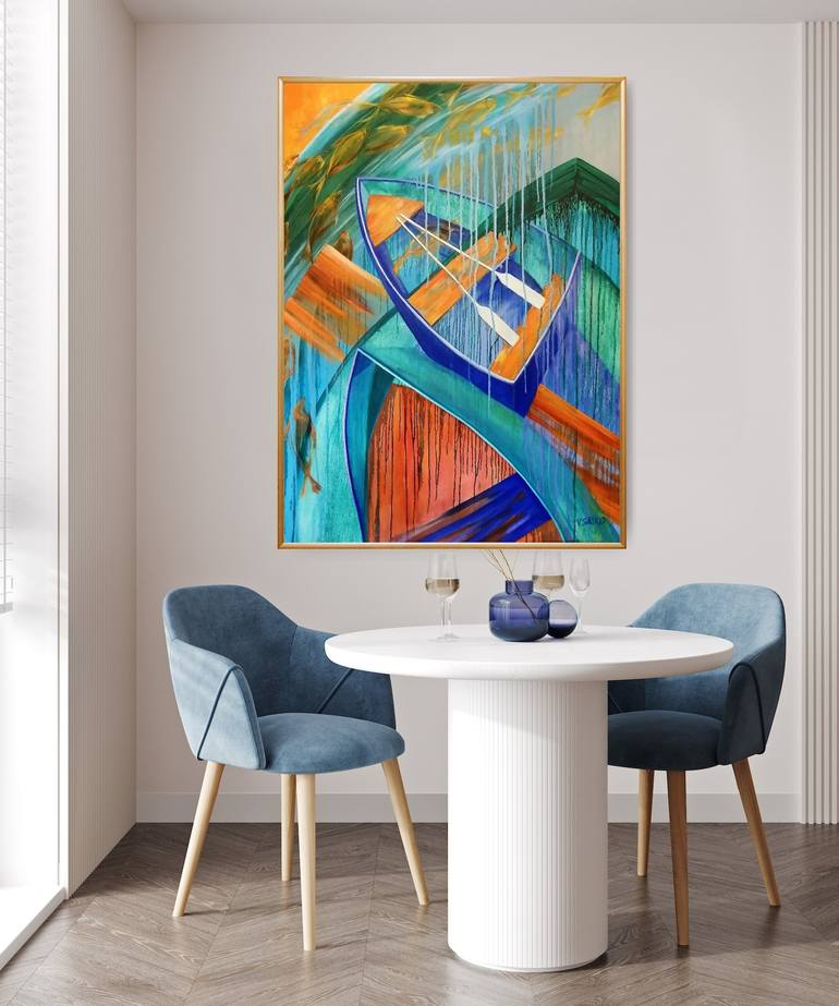 Original Abstract Expressionism Boat Painting by Vera Saiko