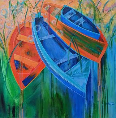 Original Impressionism Boat Paintings by Vera Saiko