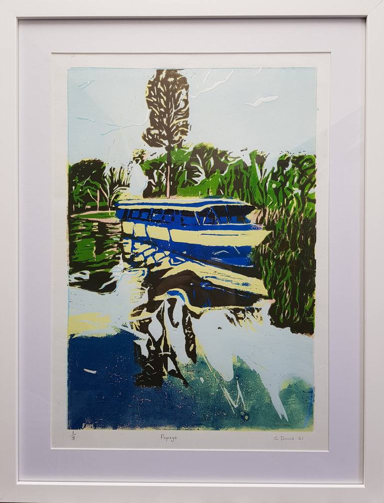 Original Impressionism Boat Printmaking by Christine Davis