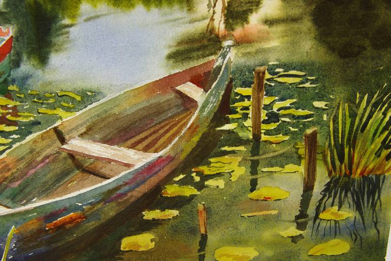 Original Expressionism Boat Painting by Elena Gaivoronskaia