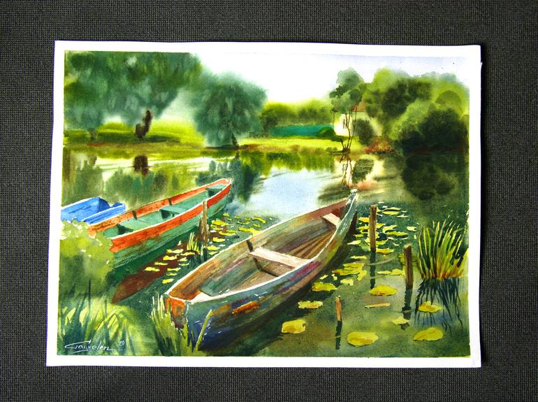 Original Expressionism Boat Painting by Elena Gaivoronskaia