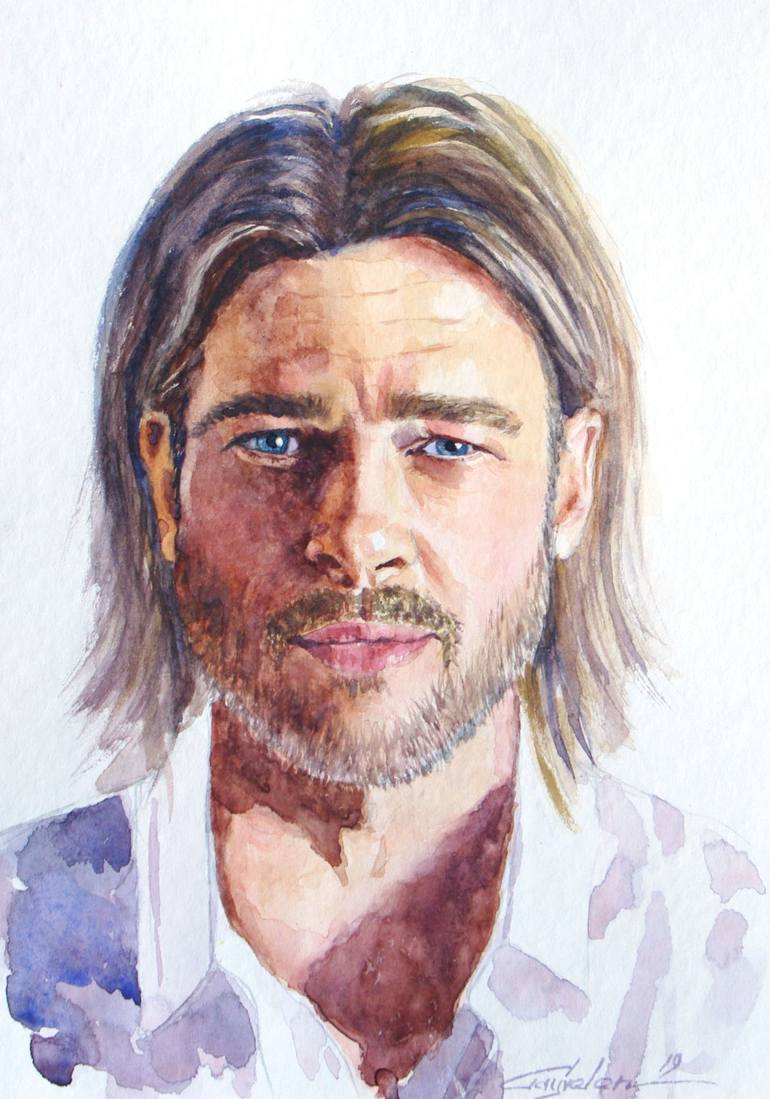 Portrait of Brad Painting by Elena Gaivoronskaia | Saatchi Art