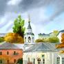 This artwork was painted at the plein air last autumn. 
Thу place is notable for its architecture and church built in the 17th century.
That day it was  cold, but sunny.
The work is painted in watercolor by professional light-resistant brands, on cotton paper with a density of 300 g / m
Unframed
The size of the artwork is 27x36 cm, not including white borders
Color reproduction on the monitor and the original may vary slightly due to the display settings.