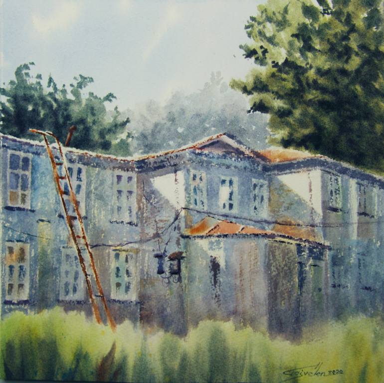 Behind the old house Painting by Elena Gaivoronskaia | Saatchi Art