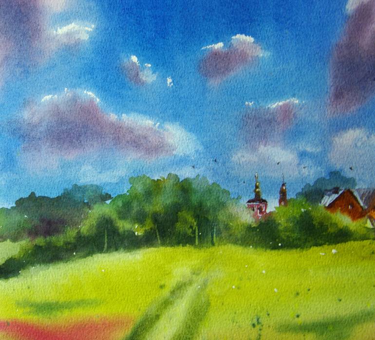 Original Impressionism Rural life Painting by Elena Gaivoronskaia