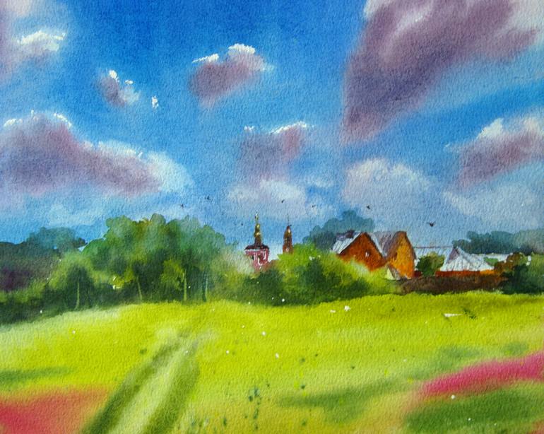 Original Impressionism Rural life Painting by Elena Gaivoronskaia