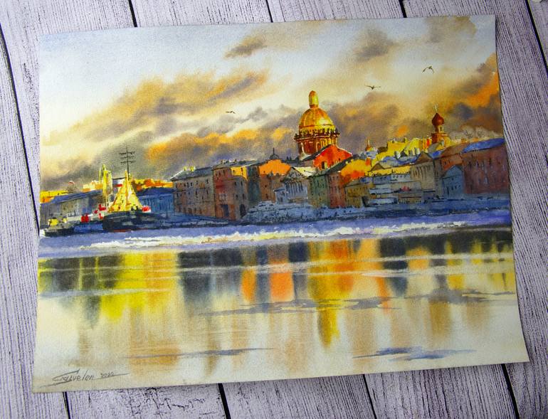 Original Fine Art Cities Painting by Elena Gaivoronskaia