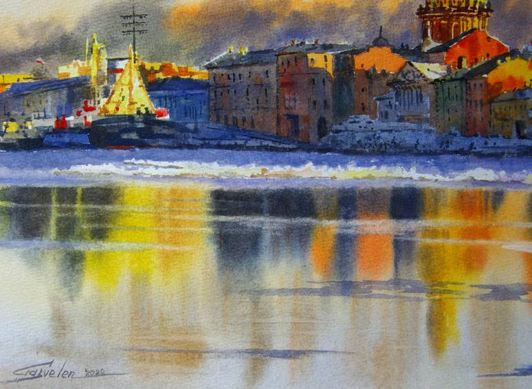 Original Fine Art Cities Painting by Elena Gaivoronskaia