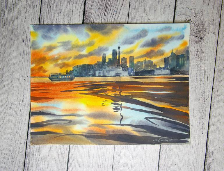 Original Fine Art Cities Painting by Elena Gaivoronskaia