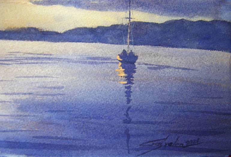 Original Fine Art Yacht Painting by Elena Gaivoronskaia