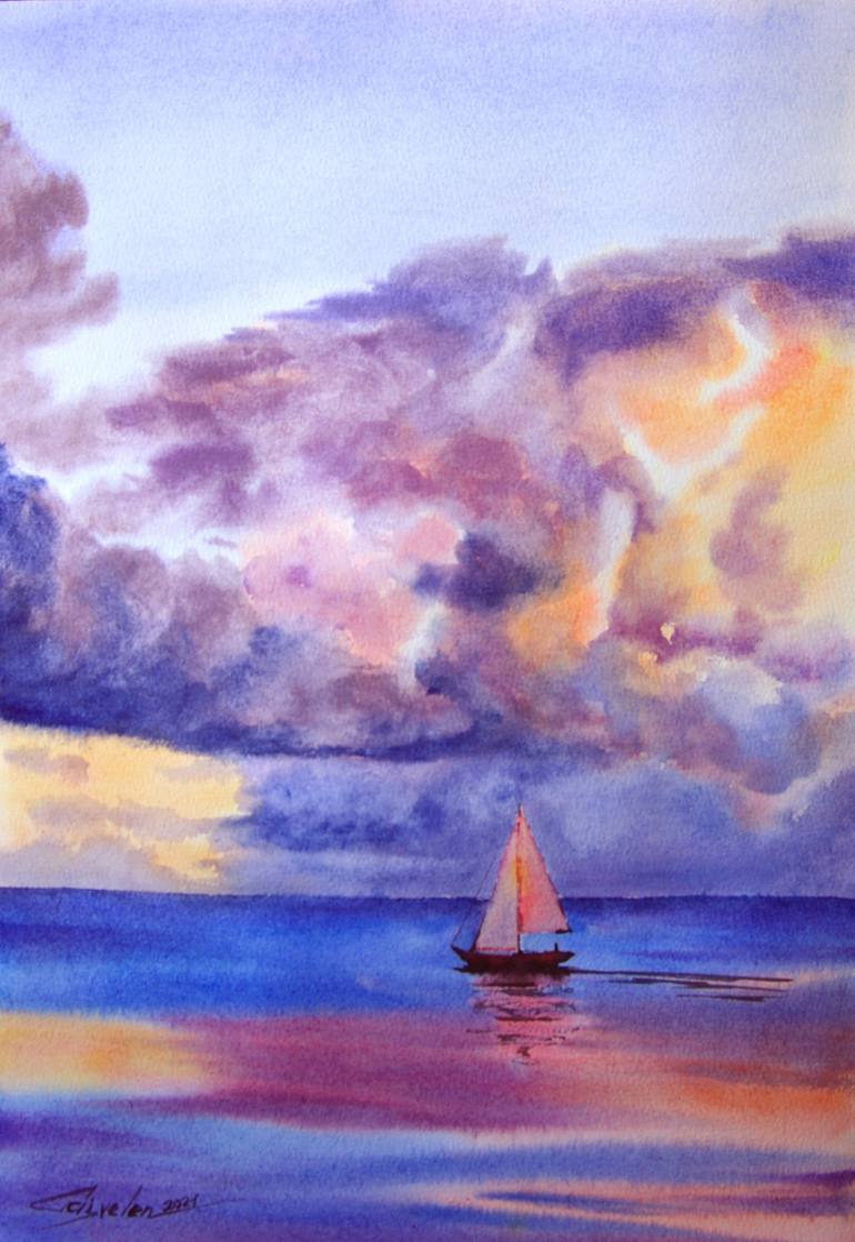Towards the sunset Painting by Elena Gaivoronskaia | Saatchi Art