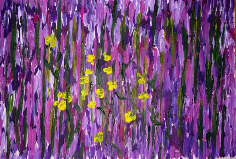 Original Nature Painting by Shahribanu Abdulaziz | Abstract Art on Paper | "Purple Flowers" - A Whisper of Elegance
