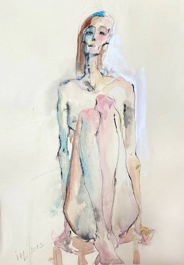 Watercolour woman nude painting. thumb