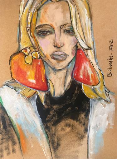 Portrait of a woman in orange earrings. thumb