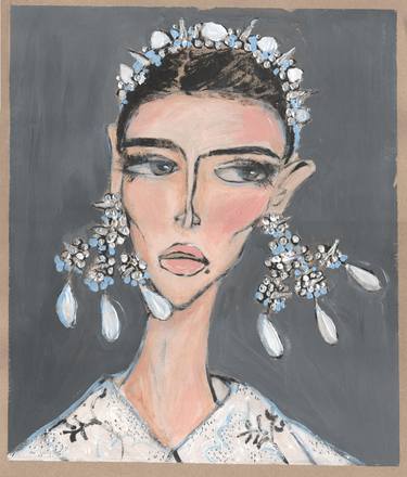 Simone Rocha SS2020. Woman in earrings. Fashion illustration. thumb