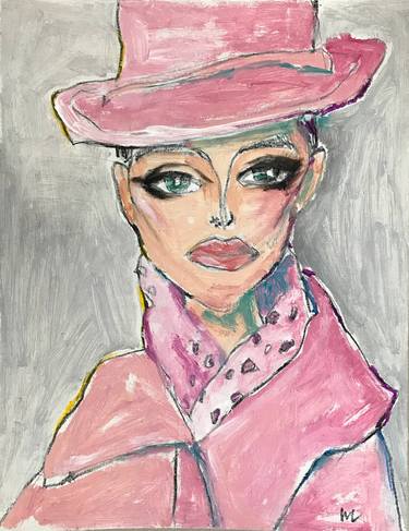 Woman in a hat, fashion illustration. thumb